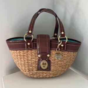 Coach 10728 Legacy Natural Woven Straw
Espresso Leather Trimmed Basket Tote Bag